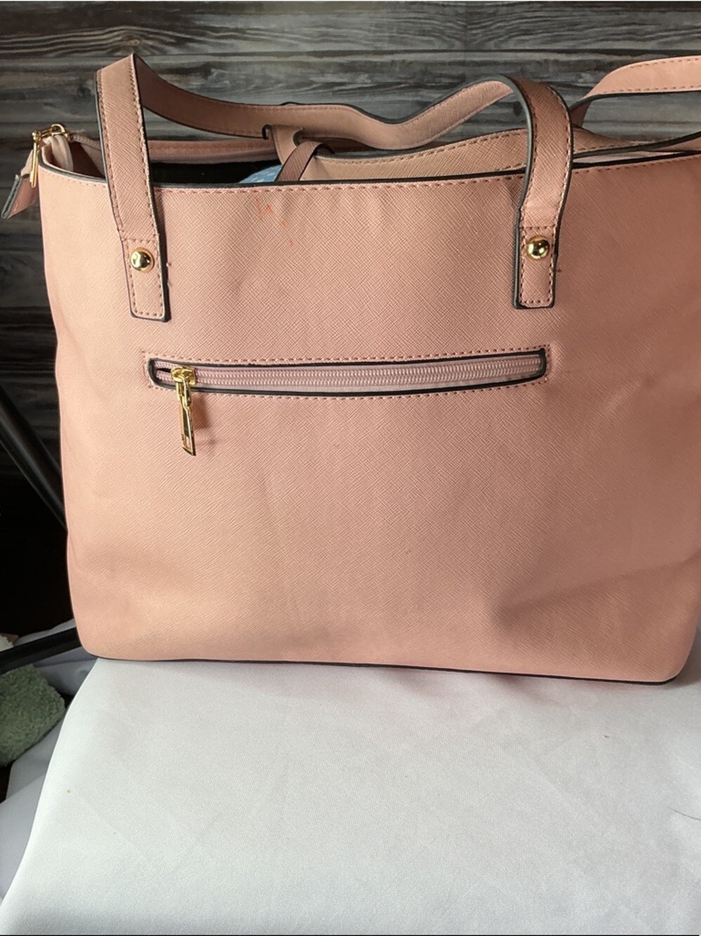 ★ ELIM & PAUL Blush Pink Large Saffiano Tote Shoulder Bag Gold Tone - Picture 8 of 16